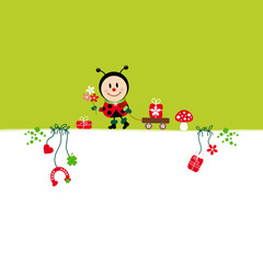 Birthday Card Ladybug Bouquet & Symbols Green