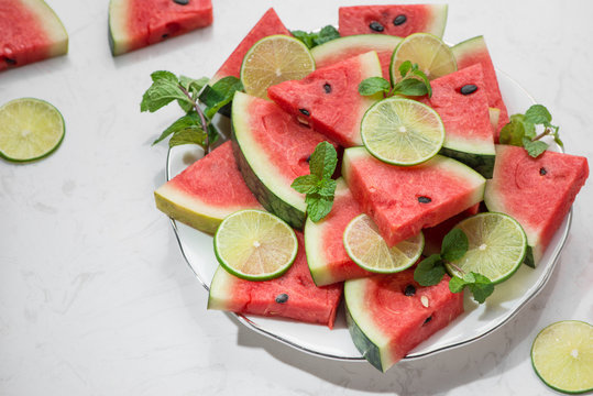Watermelon. Slices of fresh watermelon on white background