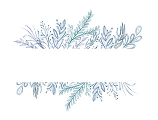 Watercolor blue Flower frame Leaf summer Isolated on white background for greeting cards for the wedding, St. Valentine's Day