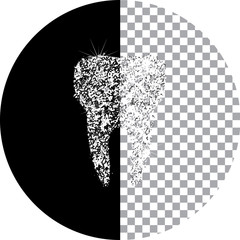 Precious tooth icon. Stomatology. The effect of a diamond. Transparent silvery jeweler icon.
