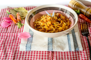 tasty pasta Italian meat sauce pasta on the table