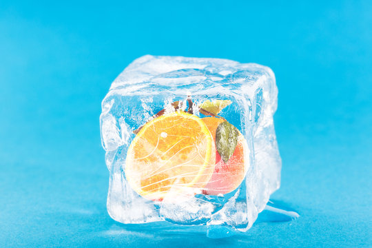Orange Frozen Inside Ice Cube