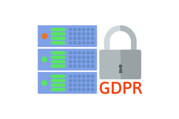 GDPR concept illustration. General Data Protection Regulation. The protection of personal data. Server and lock icon. Vector, isolated on white background.
