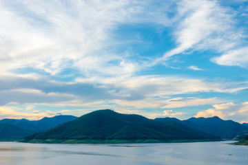 Blue sky cloud view of Mae Kuang Dam in Chiang Mai Thailand