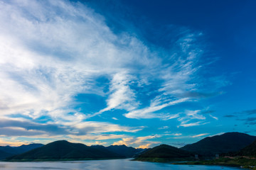 Blue sky cloud view of Mae Kuang Dam in Chiang Mai Thailand