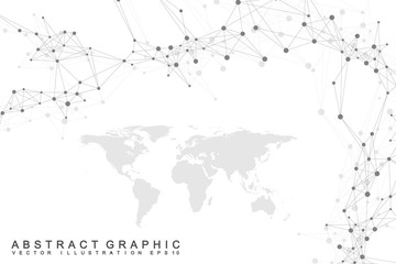Political World Map with global technology networking concept. Digital data visualization. Lines plexus. Big Data background communication. Scientific vector illustration