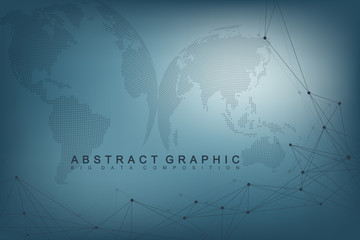 Virtual Graphic Background with World Globes. Global network. Digital data visualization. Connection two hemisphere of the planet Earth. Vector illustration.