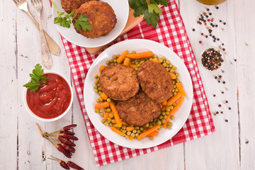 Meatballs on white dish. 