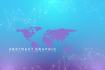 Political World Map with global technology networking concept. Digital data visualization. Lines plexus. Big Data background communication. Scientific vector illustration