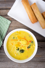 delicious thai curry coconut chiken soup bowl