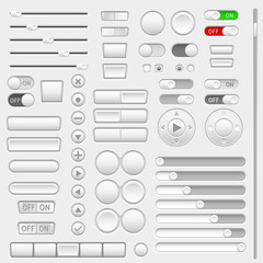 Set of interface navigation buttons, sliders, media buttons