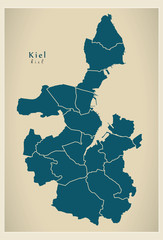 Modern City Map - Kiel city of Germany with boroughs DE