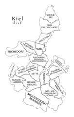 Modern City Map - Kiel city of Germany with boroughs and titles DE outline map