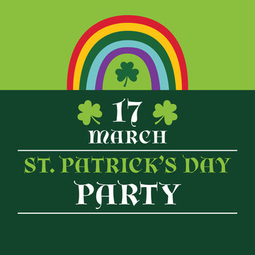 St. Patricks Day party poster with a rainbow