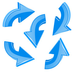 Blue turning arrows. 3d shiny icons set