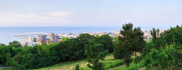 Fototapeta na wymiar Panorama of Pesaro city on the adriatic sea. Marche, Italy. 