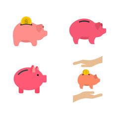Piggy bank icon set, flat style