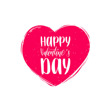 Vector hand lettering phrase Happy Valentines day. February 14 calligraphy in heart shape