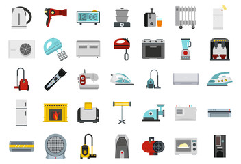 Home appliances icon set, flat style