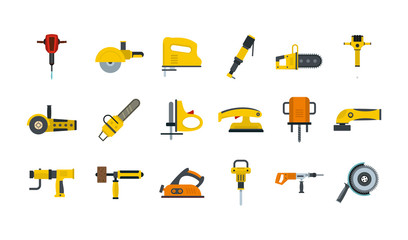Electric tools icon set, flat style