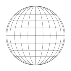 Front view of planet Earth globe grid of meridians and parallels, or latitude and longitude. 3D vector illustration.