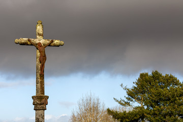 Crucified Jesus in the village of Locronan, Brittany France