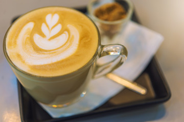 Coffee cup of rosetta latte art