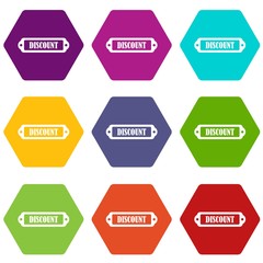 Discount label icon set color hexahedron