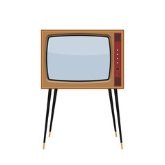 Vector retro tv with wooden case and blank screen. Isolated on white background.
