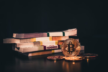 Bitcoin gold coin.  Virtual cryptocurrency concept