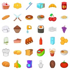 Fototapeta na wymiar Variety of food icons set, cartoon style