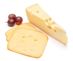 swiss cheese or cheddar on white background