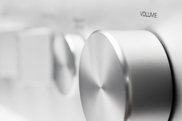 aluminium silver volume knob, amplifier front panel aluminium texture - obrazy, fototapety, plakaty