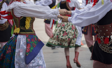 Polish folk dance goup with traditional costume