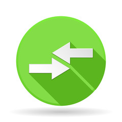Arrows icon. Green round sign with shadow. Left and right combo arrows
