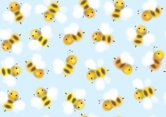 Vector seamless pattern of cute  bees.