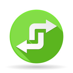 Arrows icon. Green round sign with shadow. Turning combo arrows