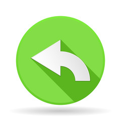 Arrow icon. Green round sign with shadow. Left arrow