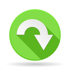 Arrow icon. Green round sign with shadow. Down arrow