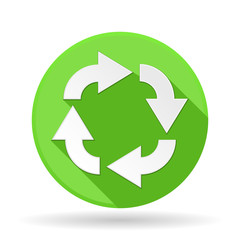 Arrows icon. Green round sign with shadow. Circular motion arrows