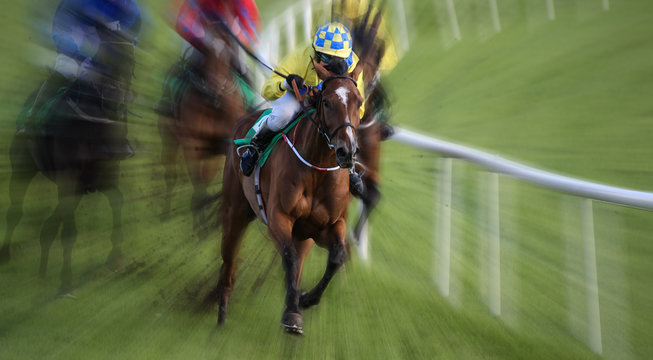 intense motion blur speed on winning lead racehorse