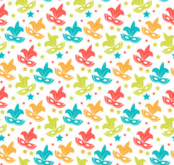Carnival seamless pattern. Purim repetitive texture. Holiday, masquerade, festival, party. Endless background, backdrop wallpaper paper Vector illustration