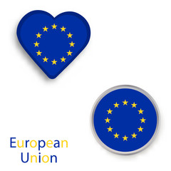 Heart and circle symbols with flag of the European Union.