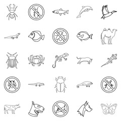 Proud animal icons set, outline style