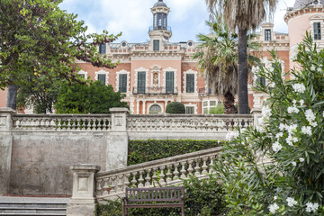 Fototapeta na wymiar Gardens of Palace,Palau de les Heures.Barcelona.