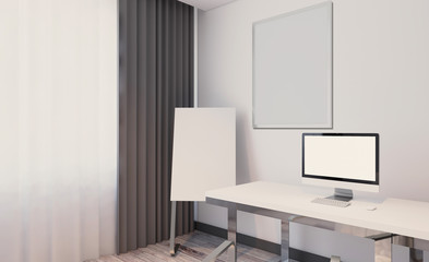 Modern office Cabinet. Meeting room. 3D rendering.. Blank paintings