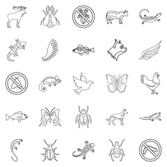 Small animal icons set, outline style