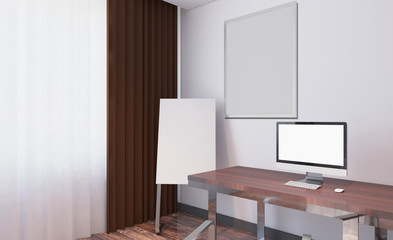 Modern office Cabinet. Meeting room. 3D rendering.. Blank paintings