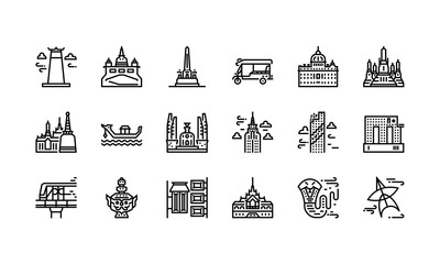 Obraz premium Bangkok symbols and landmarks icon set 1