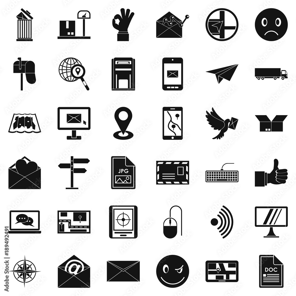 Poster post dispatch icons set, simple style